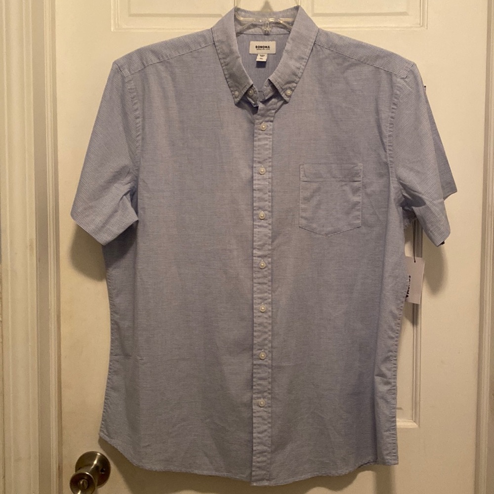 Sonoma Men's Blue/white Stripe Short Sleeved Perfect Length Shirt Size XL NWT